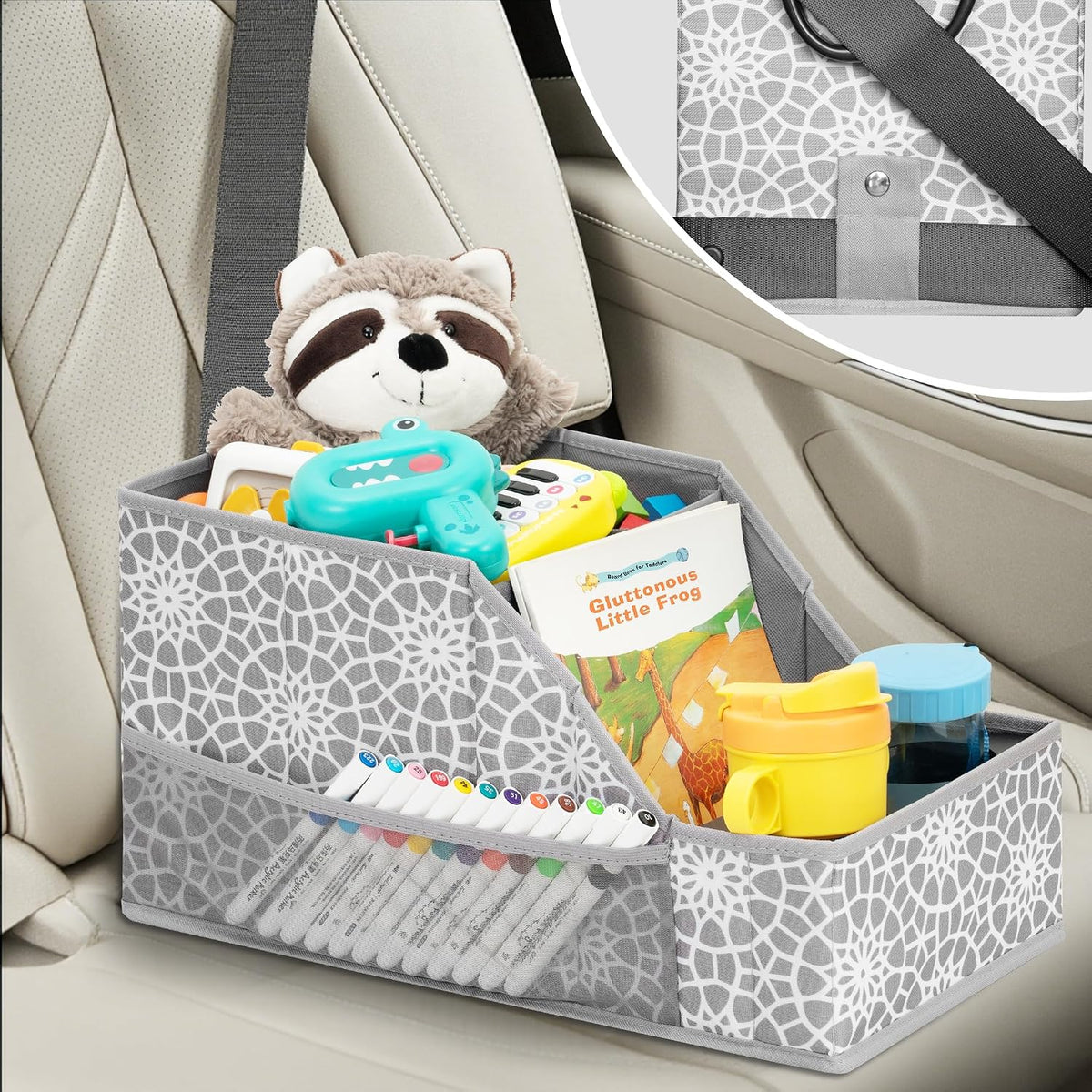 Easi Foldable Car Seat Organizer With 12 Storage Compartments 2 Metal Cup Holders, 2 Pack Back Seat Car Organizer For Car Accessories, Front Seat organizer For SUV Truck Van Sedans, Print