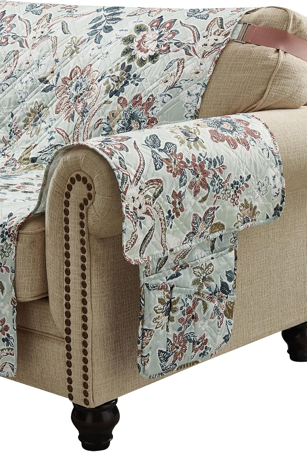 Brilliant Sunshine Vintage Green Flowers Couch Armrest Cover, 35"×13"