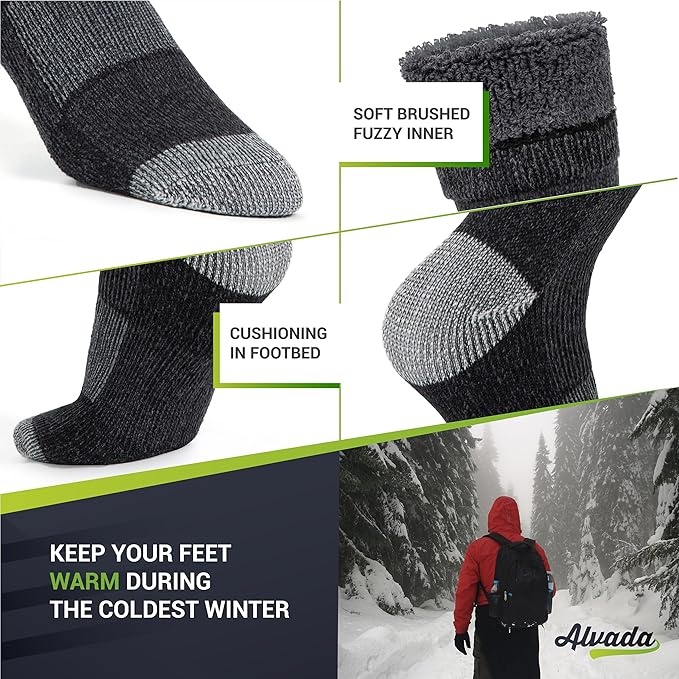 Alvada Warm Thermal Wool Socks for Winter Moisture Wicking and Breathable Cozy Boot Socks
