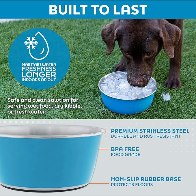 Master Pet Supply Stainless Steel Dog Bowls Set of 2 (32 Oz Each) with Non-Slip Rubber Base - Camo Patrol - Basic Dog Food Bowl Water & Food Bowls for Small Medium Large Dogs & Cats, Metal Dish