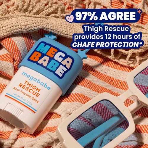 Megababe Thigh Rescue Anti-Chafe Stick Mini - Travel Size for On-the-Go Relief | Prevents Skin Chafe & Irritation