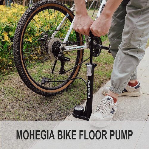 MOHEGIA Bike Floor Pump - High Pressure 160 PSI with Gauge | Fits Schrader & Presta Valves, Includes Ball Pump Needles