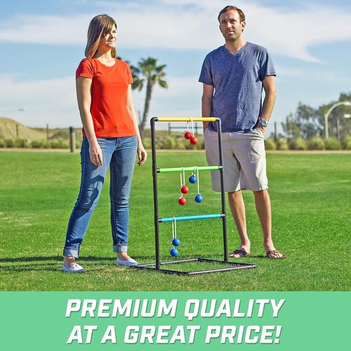 GoSports Ladder Toss Game Set - Indoor & Outdoor Fun with 6 Soft Rubber Bolo Balls & Travel Case