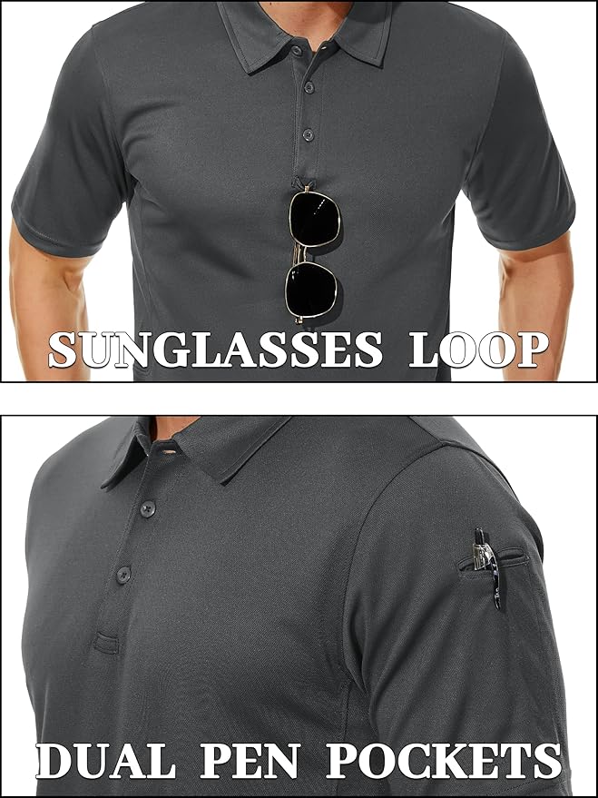 TACVASEN Mens Polo Shirt Short Sleeve Tactical Performance Collared Work Golf Shirts Dry Fit Pique Polos for Summer