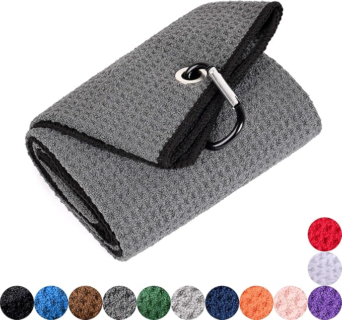 Mile High Life Microfiber Waffle Pattern Golf Towel | Club Groove Cleaner Brush | Foldable Divot Tool with Magnetic Ball Marker (Dark Gray Towel/Brush/Fish Divot)