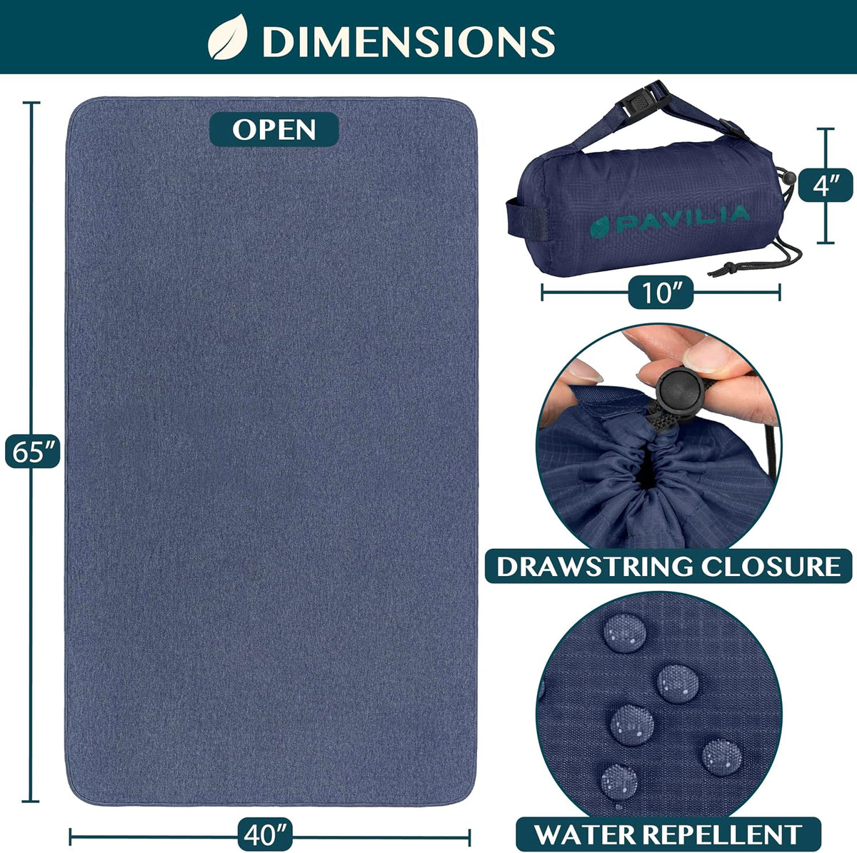 PAVILIA Travel Blanket Airplane Compact with Bag, Lightweight Soft Fleece Plane Blanket Long Flights, Camping Road Trips, Packable Travel Gift Essentials with Luggage Backpack Strap, 65x40, Navy Blue