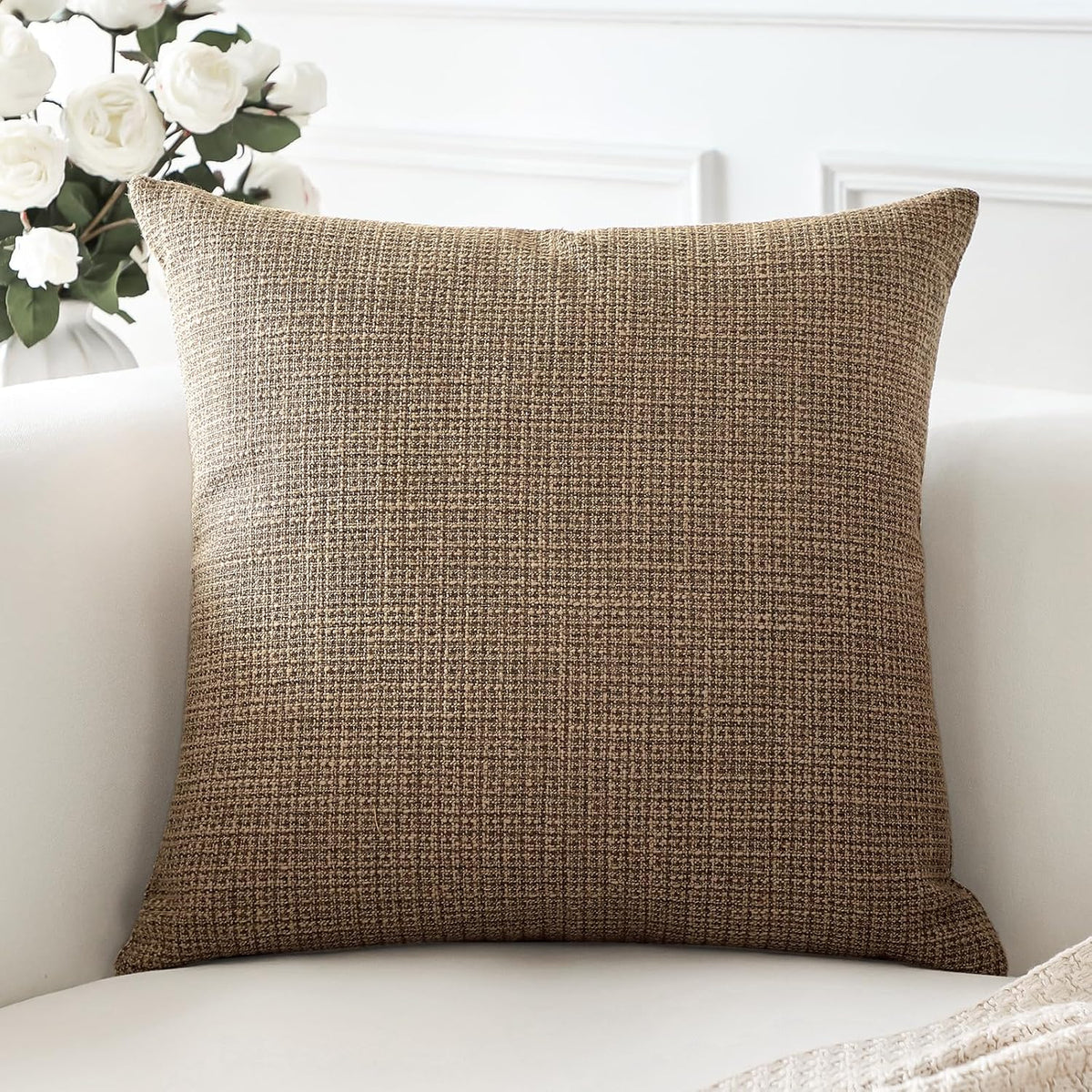 OTOSTAR Linen Throw Pillow Cover Set of 1 Decorative Square Pillowcases Cushion Covers 24x24 Inch for Home Decor Sofa Bedroom Car 60 x 60CM Brown