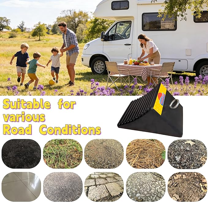 Goshen Sun- Heavy Duty Rubber Wheel Chocks with Reflective Strips - Set of 4 (7.8x5x4) /Wheel Wedge/Tire Stop Block/Curb Parking Stopper/Parking Aid,All-Weather, Non-Slip/Wear-Resistant,SUV