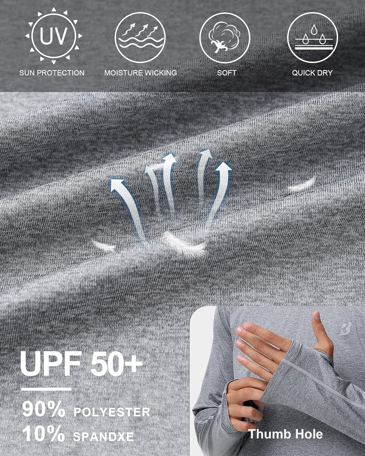 Roadbox Men's Fishing Shirt - UPF 50+ Long Sleeve UV Protection Hoodie for Hiking & Running
