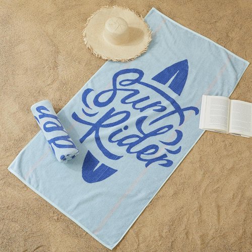 Great Bay Home 100% Cotton Beach Towels - Absorbent 30 x 60" Blue Pool Towels for Adults & Kids - Quick Dry (Surf)
