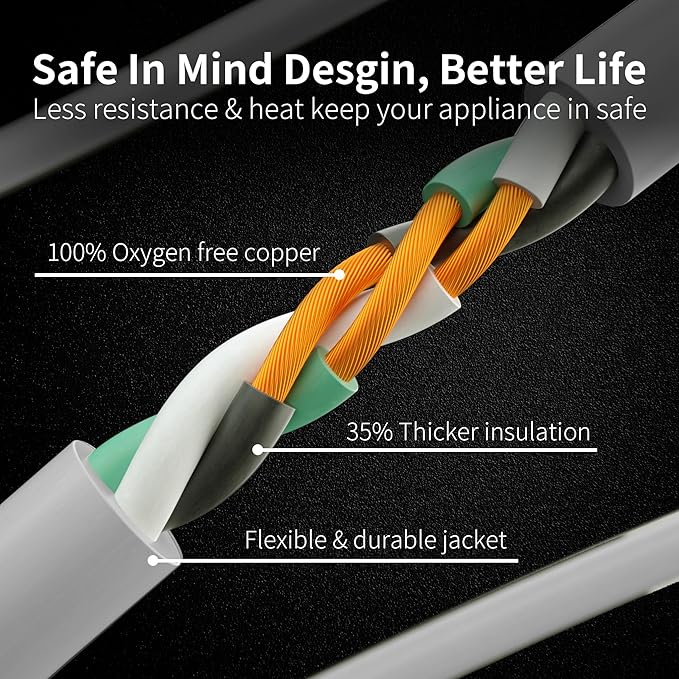 HUANCHAIN 14 Gauge 10 FT (2Pack) Flat Plug Extension Cord White Indoor Outdoor, Heavy Duty 3 Prong Grounded Low Profile Extension Wire Flexible, 15A 1875W 125V 14AWG SJTW, ETL Listed.