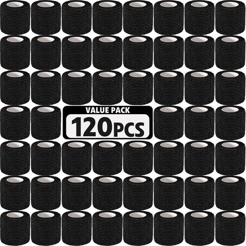 AZEN Self-Adhesive Bandage Wrap - 120 Pack Black Athletic Tape, 2" X 5 Yards for Ankle Support