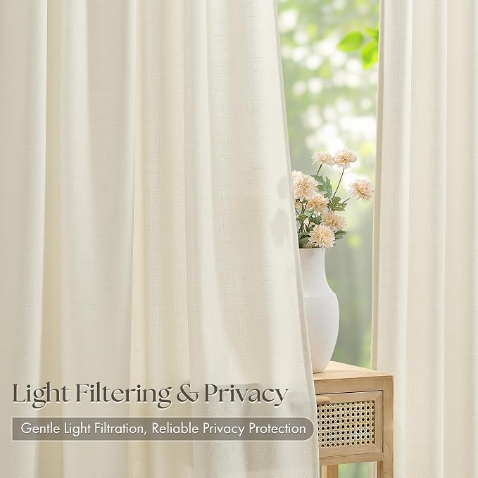Cream Beige Pinch Pleated Linen Curtains 120 Inch 4 Panels Set