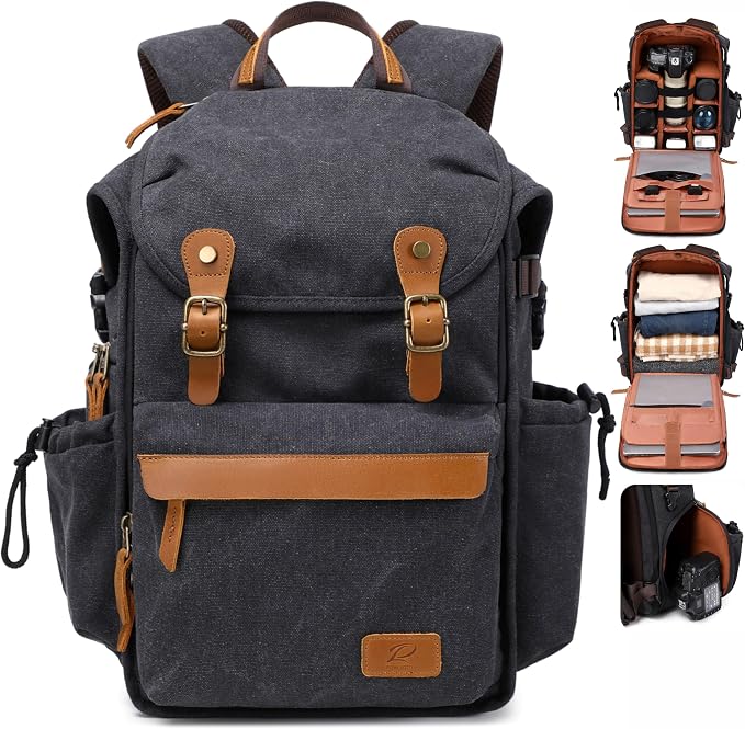 Padwa Lifestyle Black Canvas Camera Backpack