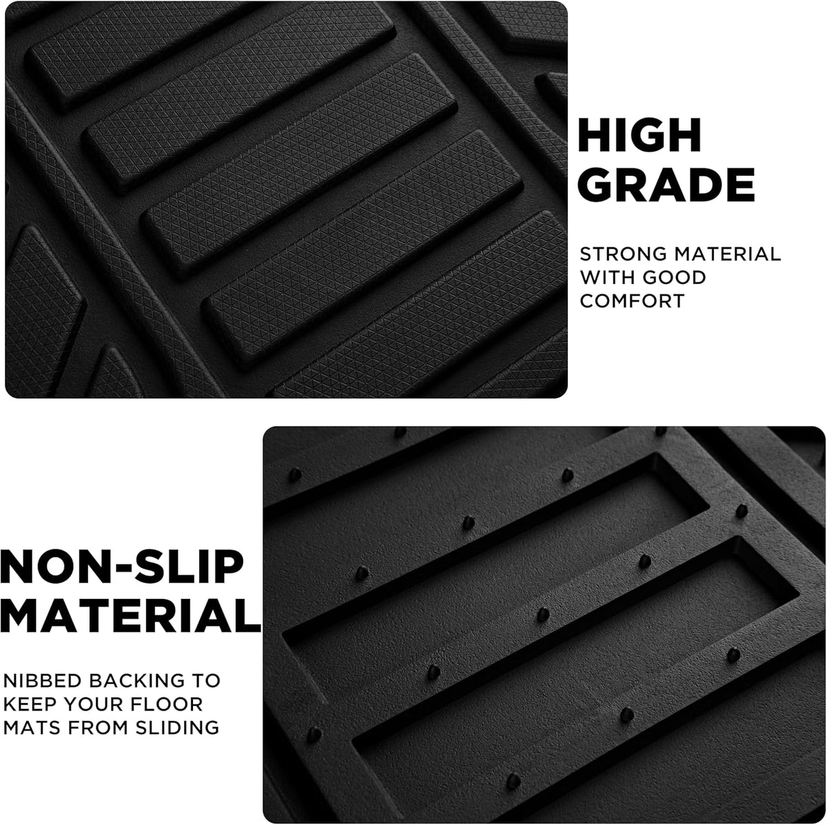 PIC AUTO Heavy Duty Rubber Floor Mats, Blue Aluminum Film Car Mats Set, Front and Rear Car Mats with Anti-Slip Backing, All Weather Protection, Trim-to-Fit for Automotive SUV, Sedan, Van