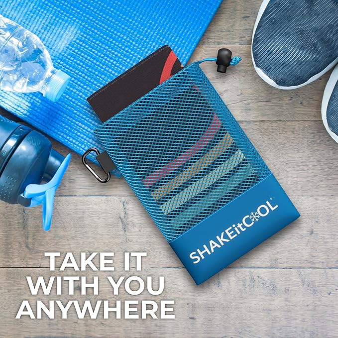 SHAKEitCOOL Extended Size Cooling Towel – Be Cool in Style - Heat Relief, Soft, Lightweight, Sun Protection, Easy Clean - Perfect for Biking, Hiking, Running, Yoga, Golf, Gardening - Retro Wave M