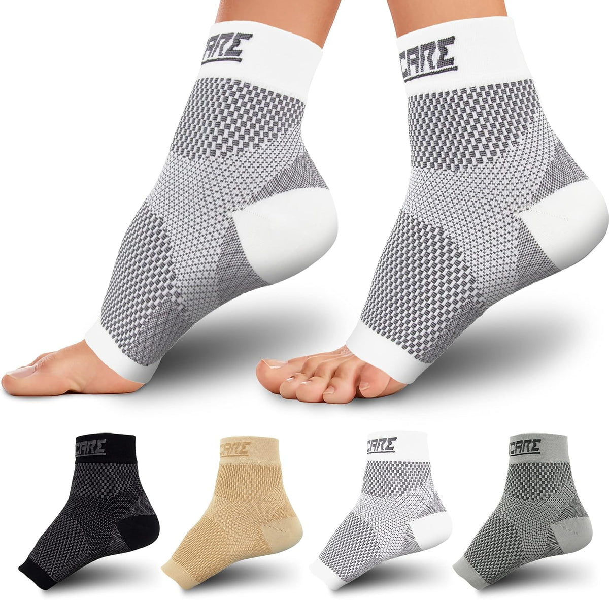 Skiennix Compression Socks - Open Toe Design for Swelling Relief | Medium Size, White - Ideal for Achilles Tendonitis & Heel Pain