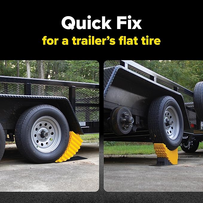 Camco Camper/RV Curved Trailer Aid - Features 6.5" of Lift & Includes Wheel Chock and Rubber Base Pad - Designed for Trailers Up to 20,000lbs & Compatible w/ Tires Up to 32" (44436)