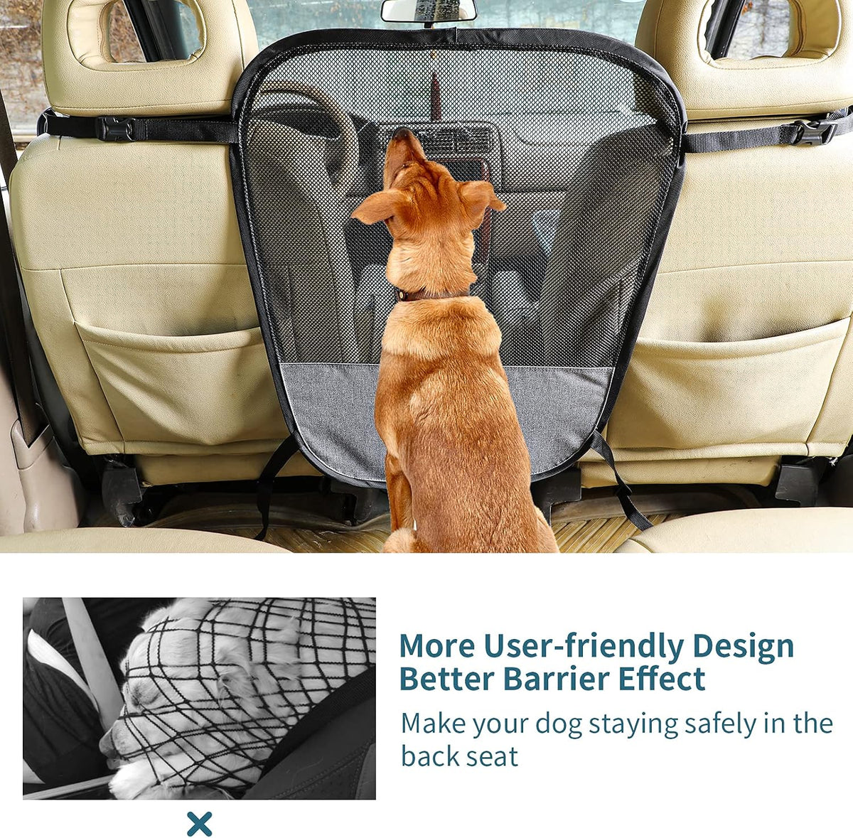 Petsfit Dog Car Barrier Vehicle Pet Barrier Backseat Mesh Dog Car Divider Net with Adjusting Rope and Hook Suitable for SUV Pickup and Small Cars
