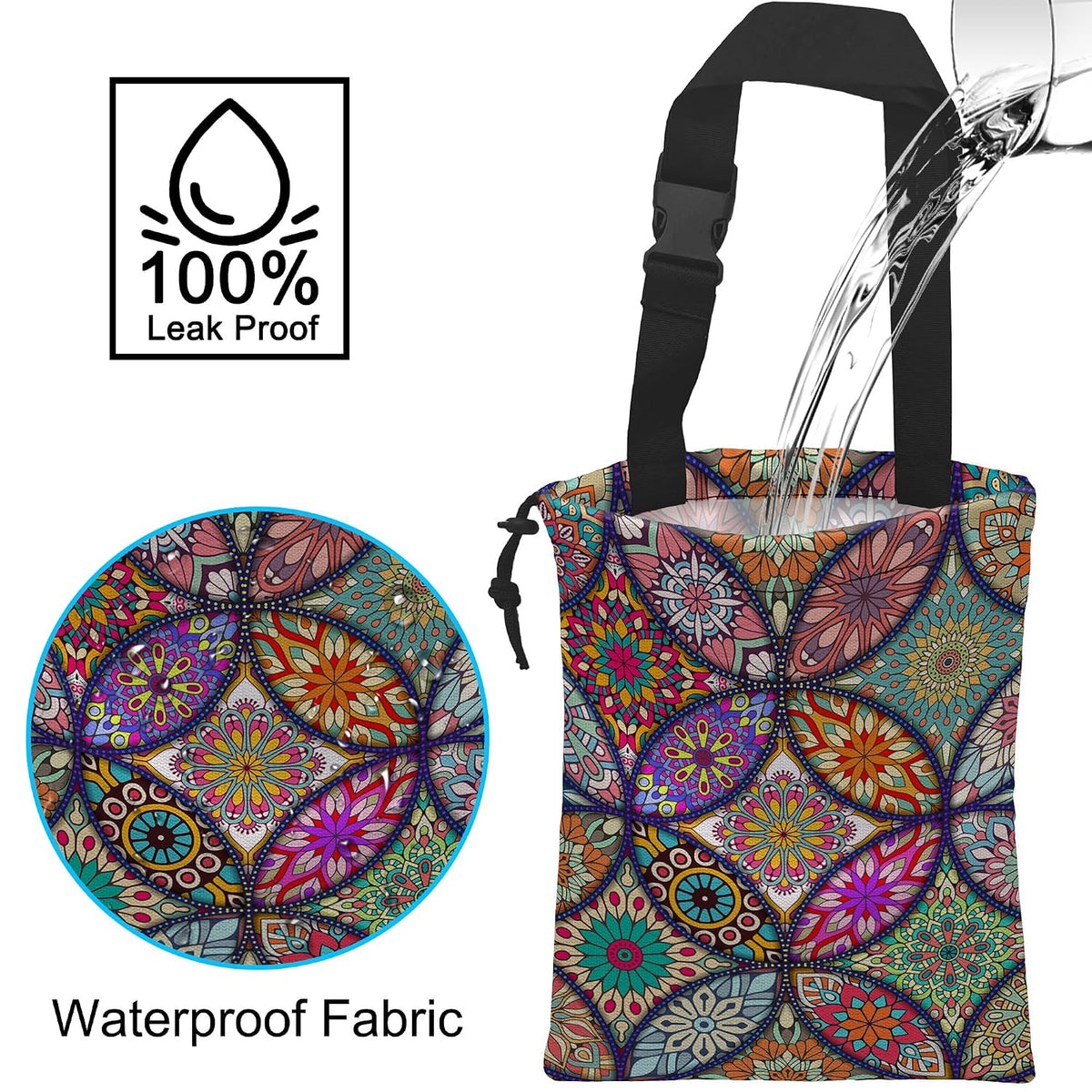 Car Trash Bag Hanging Mandala Flower Car Trash Can Waterproof Garbage Bag Hanging for Car Back Seat
