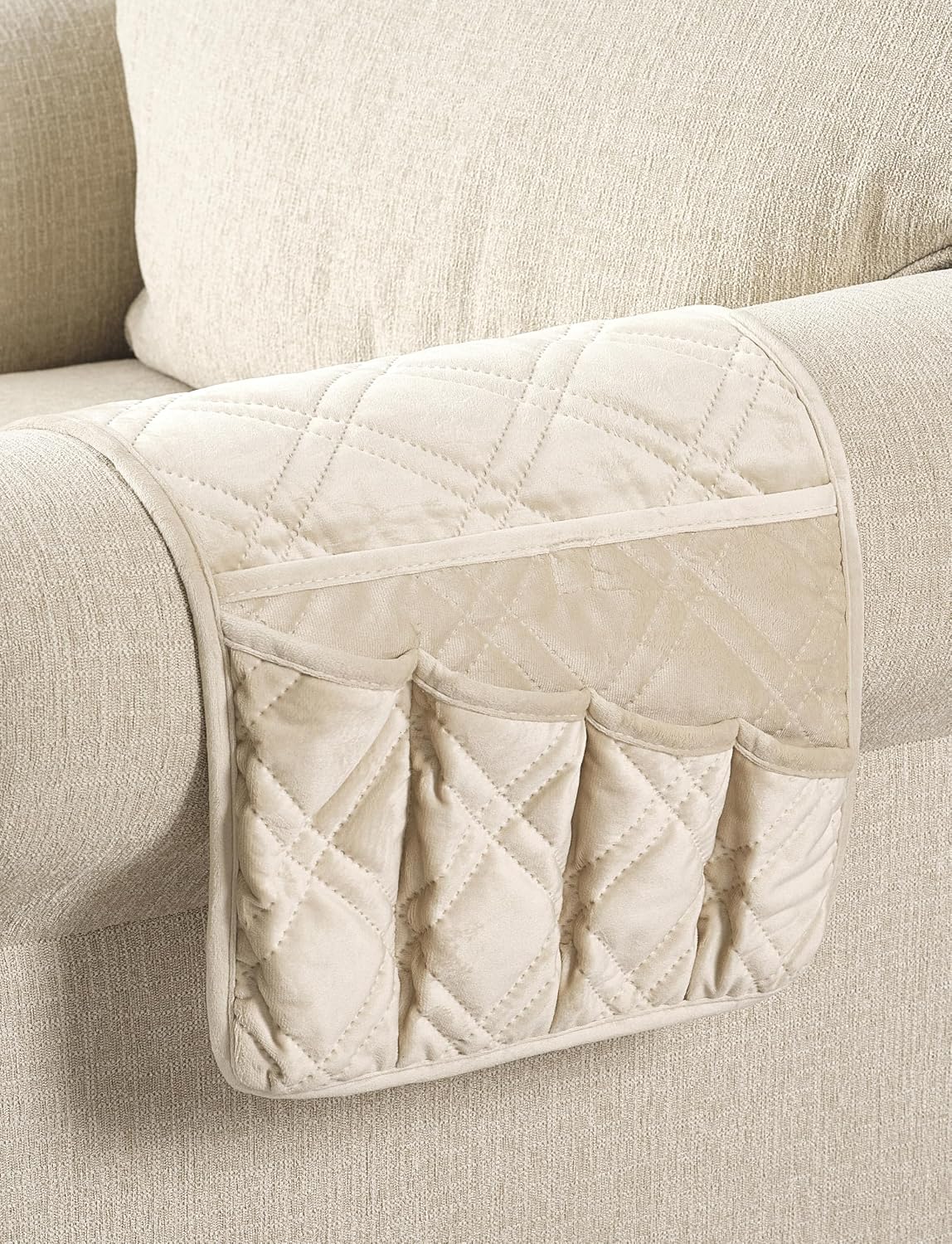 Brilliant Sunshine Beige Velvet Couch Armrest Cover, 35"×13"