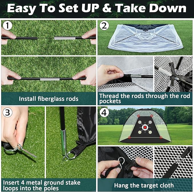 Golf Net,10x7FT with Golf Practice Mat,Hitting Aid Nets for Backyard Driving Chipping Training Swing with Target Outdoor or Indoor–Gifts for Men/Dad/Him