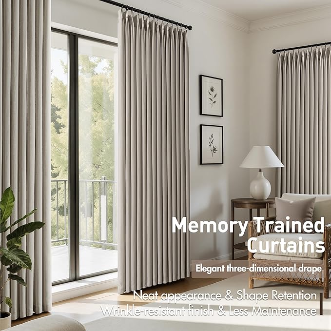 Memory Trained Pinch Pleated Curtains 90 Inches Long, Viral Linen Pinch Pleat