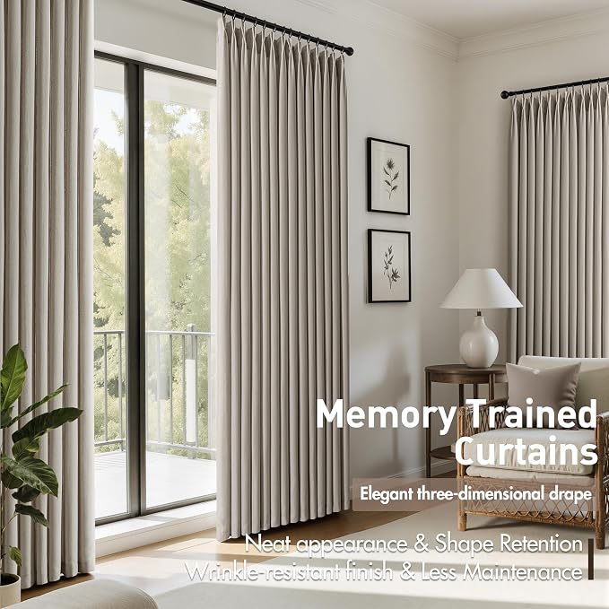 Memory Trained Pinch Pleated Curtains 92 Inches Long, Viral Linen Pinch Pleat