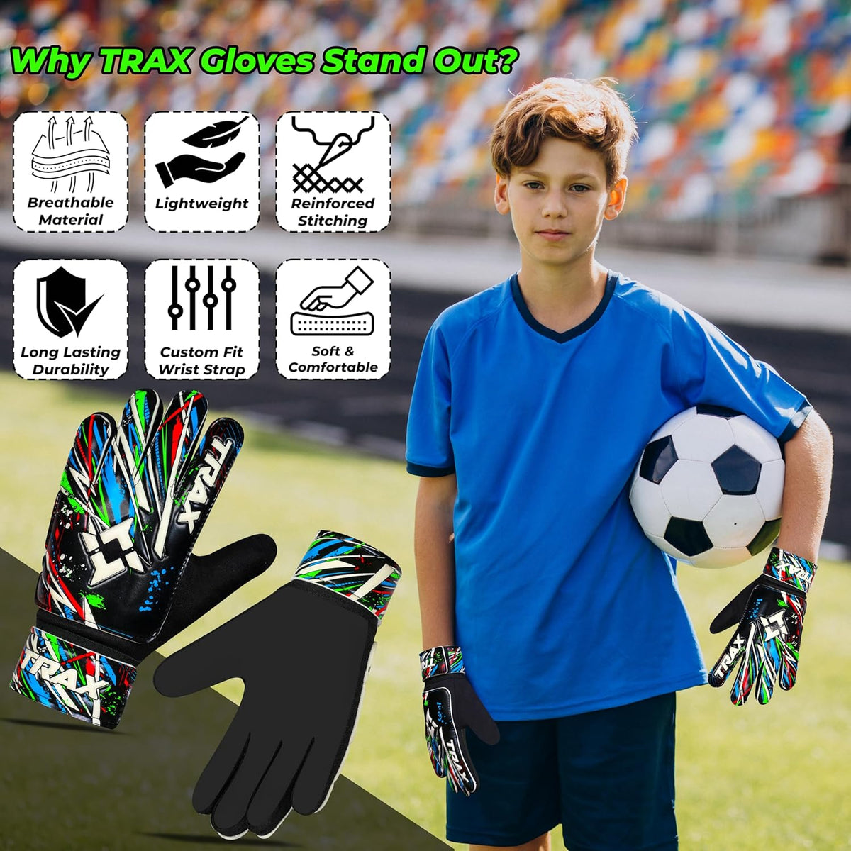 Skiennix Soccer Goalie Gloves - Youth & Adult Football Goalkeeper Gloves with 4mm Latex Grip & Finger Protection