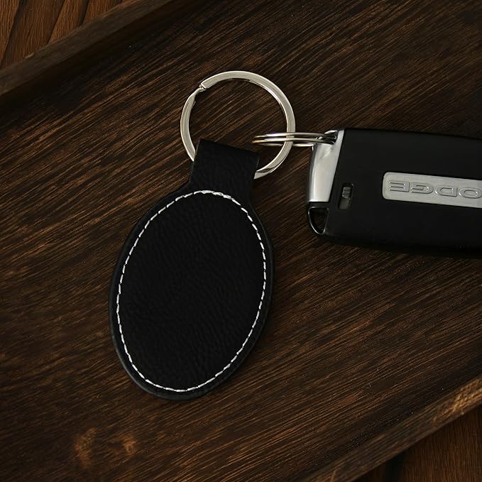 LaserGram Oval Keychain, Palm Trees, Personalized Engraving Included (Black with Silver)
