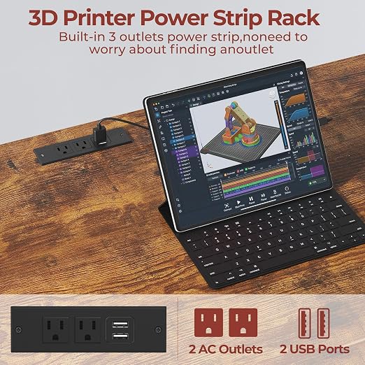 3D Printer Workstation with Power Outlet & Filament Storage, Heavy Duty 4-Tier