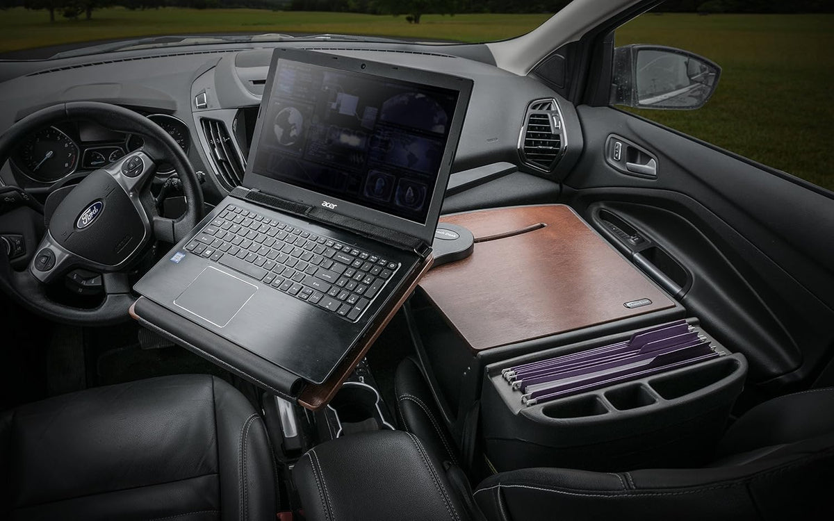AutoExec Reach Car Desk for Your Vehicle Workstation and Mobile Office, Front Seat, Mahogany