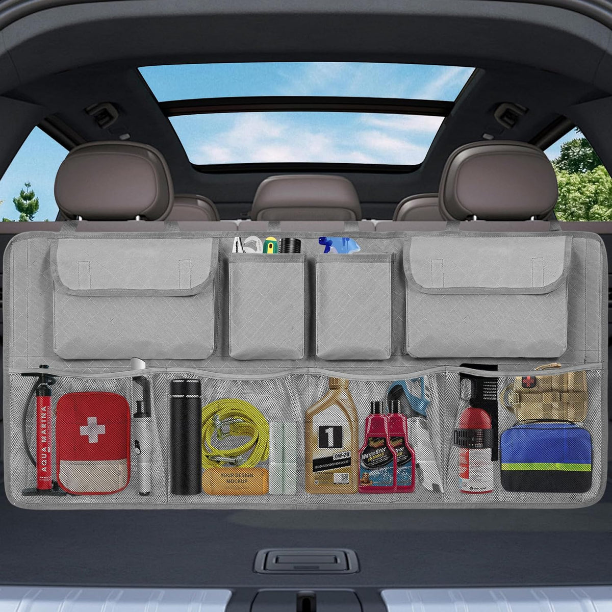 Car Trunk Organizer and Storage, Large Capacity Backseat Hanging Storage Accessories, Backseat Car Organizer for SUV/MPV/Truck (Grey)