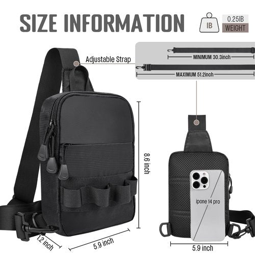 DEYACE Mens Sling Bag, YKK Zippers Small Crossbody Bag for Hiking Travel Work, Water Resistant Utility EDC Mini Chest Bag