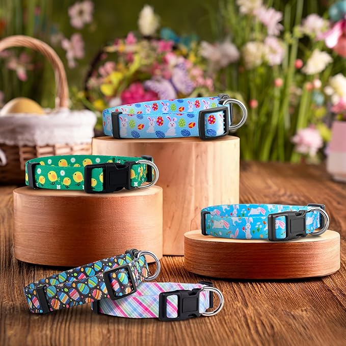 Native Pup Easter Dog Collar, Cute Spring Gift for Puppies, Pink Pastel, Eggs, Chicks, Bunny Adjustable for Small, Medium, Large Breeds (Eggs, Large)