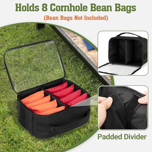GOBUROS Cornhole Bag Carry Case - Holds Up to 8 Bags | Padded Divider & Portable Handle - Black