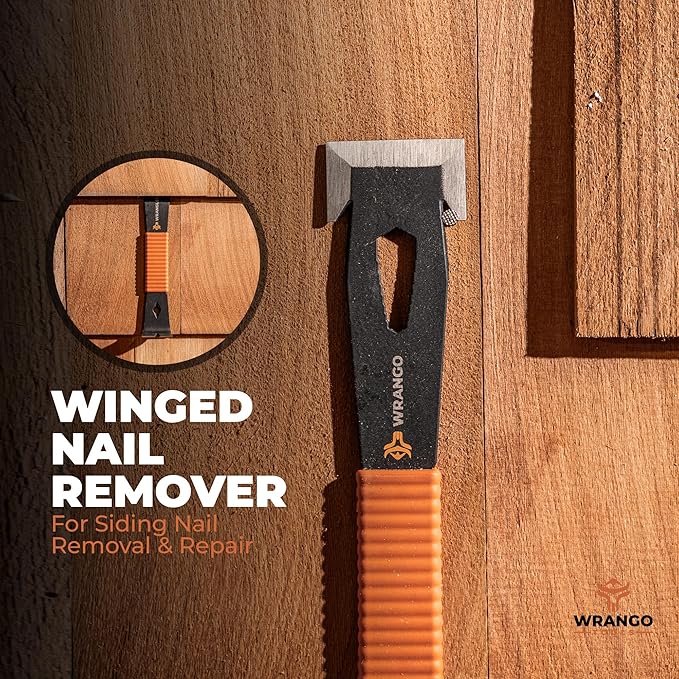Wrango Tools - 9.5" Trim Bar Pry Bar - Patented Flat Bar Nail Puller with Wide Winged Ends & Shock Absorbing Grip - Lifetime Warranty - 5% Donated To Help Farmers