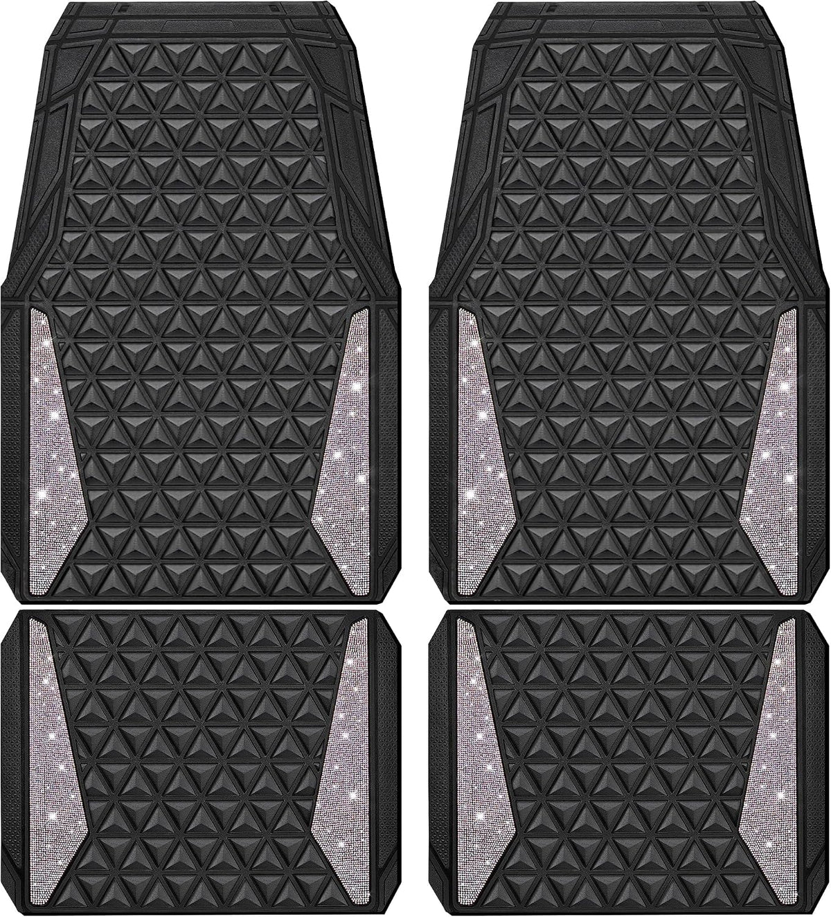 CAR PASS Bling Diamond Car Mats Rubber Floor Mats Full Set Anti-Slip 3D Rhombus Waterproof Trim Fit Liner Universal Glitter Crystal Sparkly Shining Rhinestone Girl Women SUV Sedan, Multicolor Diamond