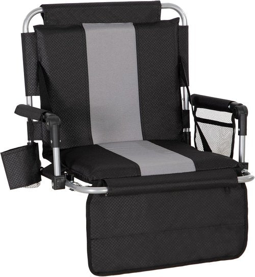 LET'S CAMP Folding Stadium Seat - Portable Bleacher Chair with Cup Holder & Mesh Bag | Comfortable Back Support