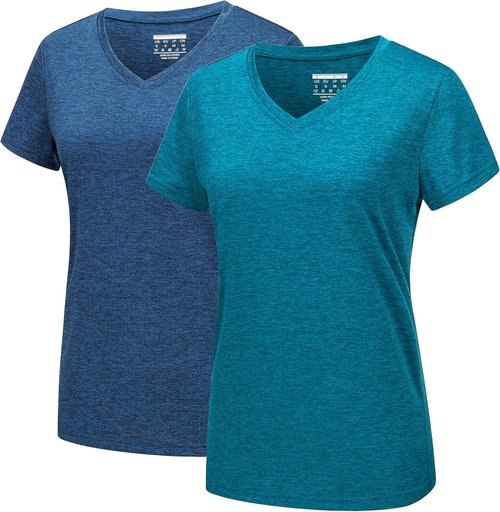 MAGCOMSEN Women's V-Neck Short Sleeve Tees - Moisture-Wicking Summer Running Tops | 2 Pack