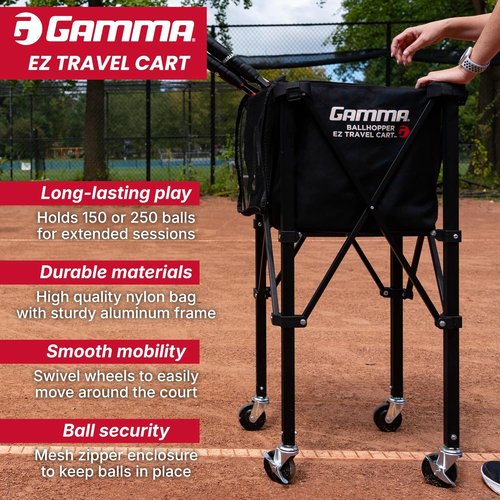 GAMMA Sports EZ Travel Cart - Portable Tennis & Pickleball Hopper with Premium Carrying Case | 150/250 Capacity