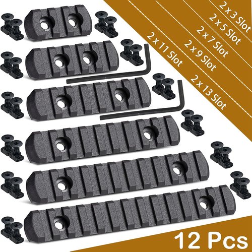CRUSHUNT 12-Pack Picatinny Rail Sections - Durable Polymer | Black, Versatile Slot Sizes 3-13