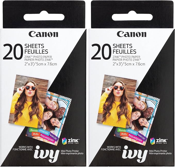 Canon Photo Paper, 20 Sheets | ZINK Technology | Sticker Paper | Pack of 2