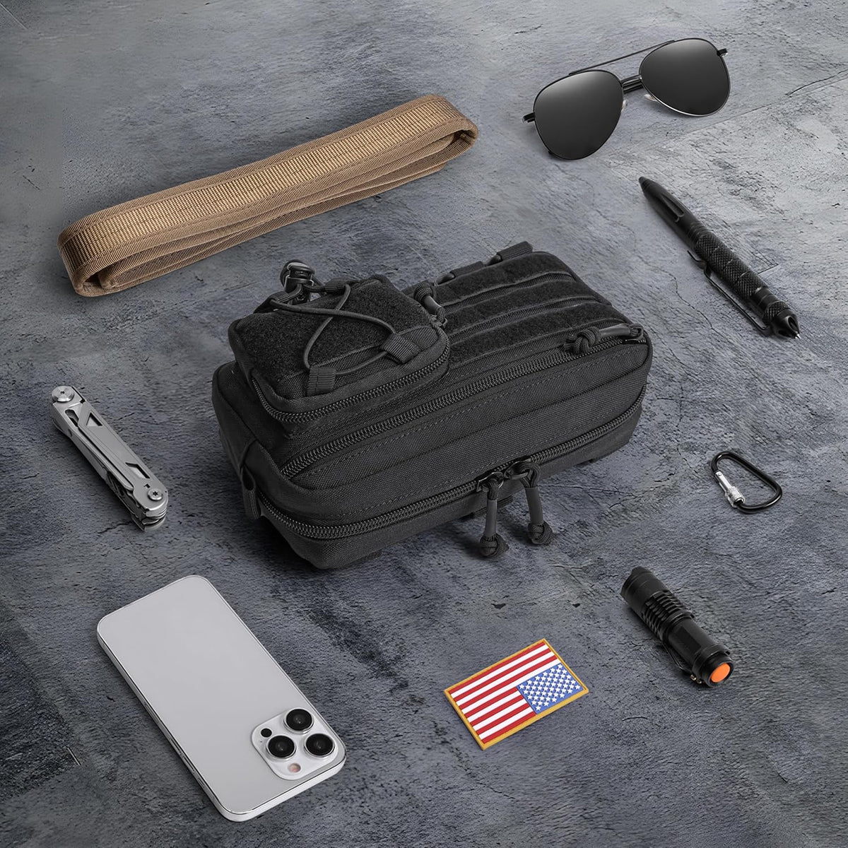 Skiennix Tactical Molle Pouch - Water-Resistant Admin Pouch with US Flag Patch | Versatile Utility for Vests & Backpacks