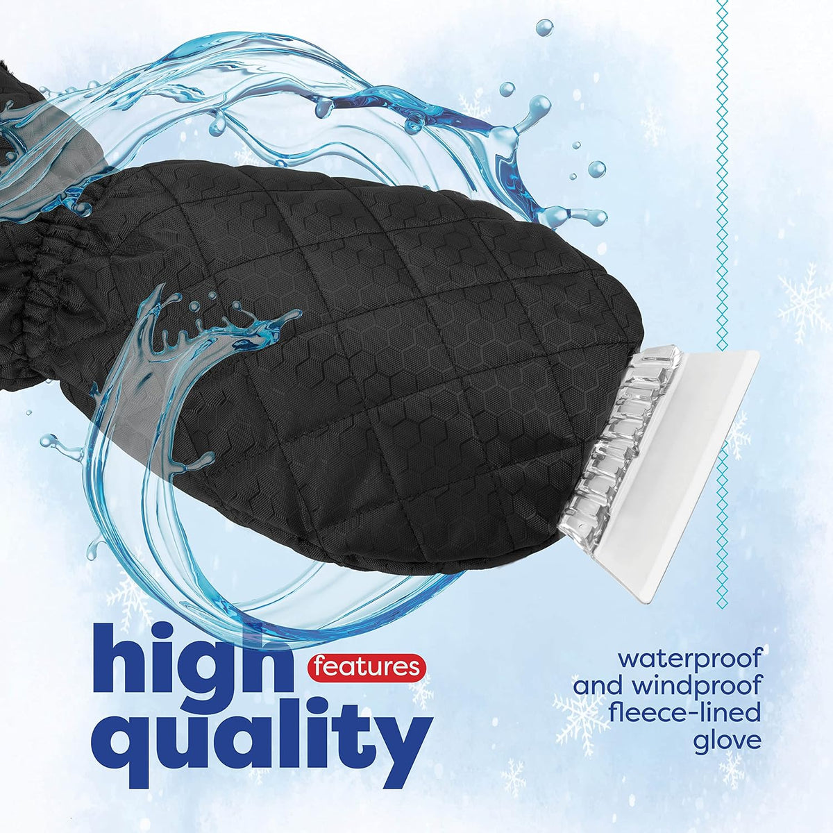 SCRUBIT [3 Pack Ice Scraper with Glove - Car Windshield Scraper for Ice and Snow w/Fleece Mitt - Scrape and Remove Snow While Staying Warm - Waterproof Car Scraper Snow Brush (Black, Blue, Red)