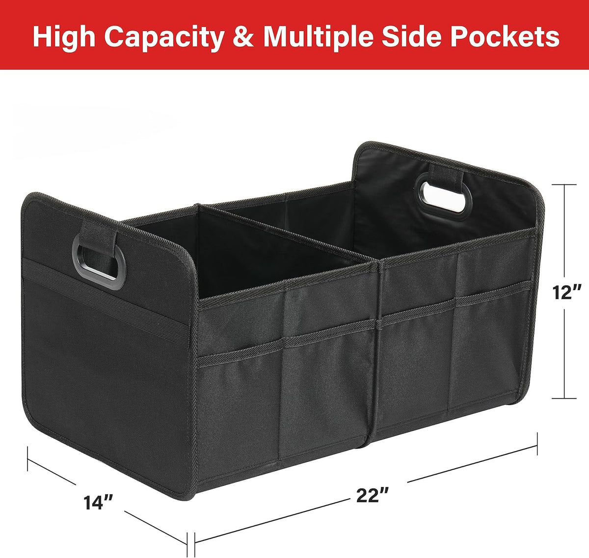 Simple Deluxe Trunk Organizer for Car/SUV/Truck, Collapsible 2 Compartment Automotive Storage Box, 600D Waterproof Oxford Polyester 50L Travel Accessories, Anti-slip & Leak-proof, Black