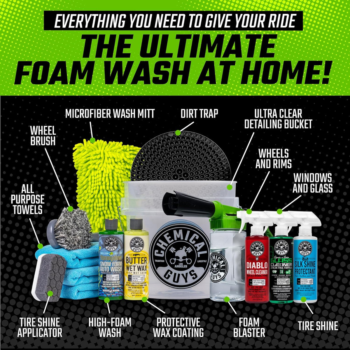 Chemical Guys, 14-Piece Arsenal Builder Car Wash Kit with Foam Blaster 6 | Foam Blaster, bucket, towels, soaps and waxes in one set, works with a garden hose, a gift-ready starter kit