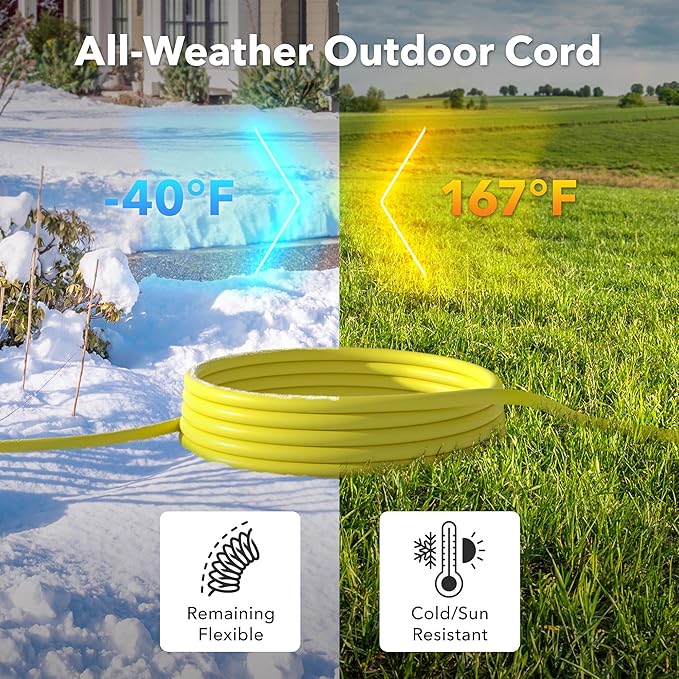 BN-LINK 10ft Outdoor Extension Cord, 12/3 SJTW Heavy Duty Power Cord, 3-Prong Grounded Plug, Weather Resistant, 15A, 1875W, Yellow, for Lawn, Garden, Appliances, ETL Listed