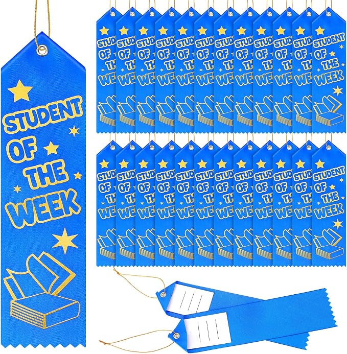 Wavwavw 100 Pcs Student of The Week Award Ribbons Bulk 8" x 2" Prizes Ribbons