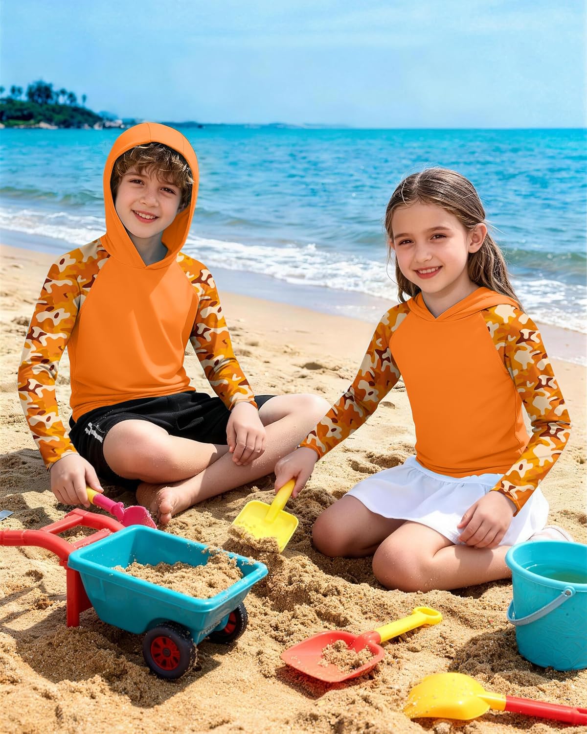 Skiennix Boys Rash Guard Swim Hoodie - UPF 50+ UV Protection Long Sleeve Fishing Shirt | Kids SPF Water Shirt